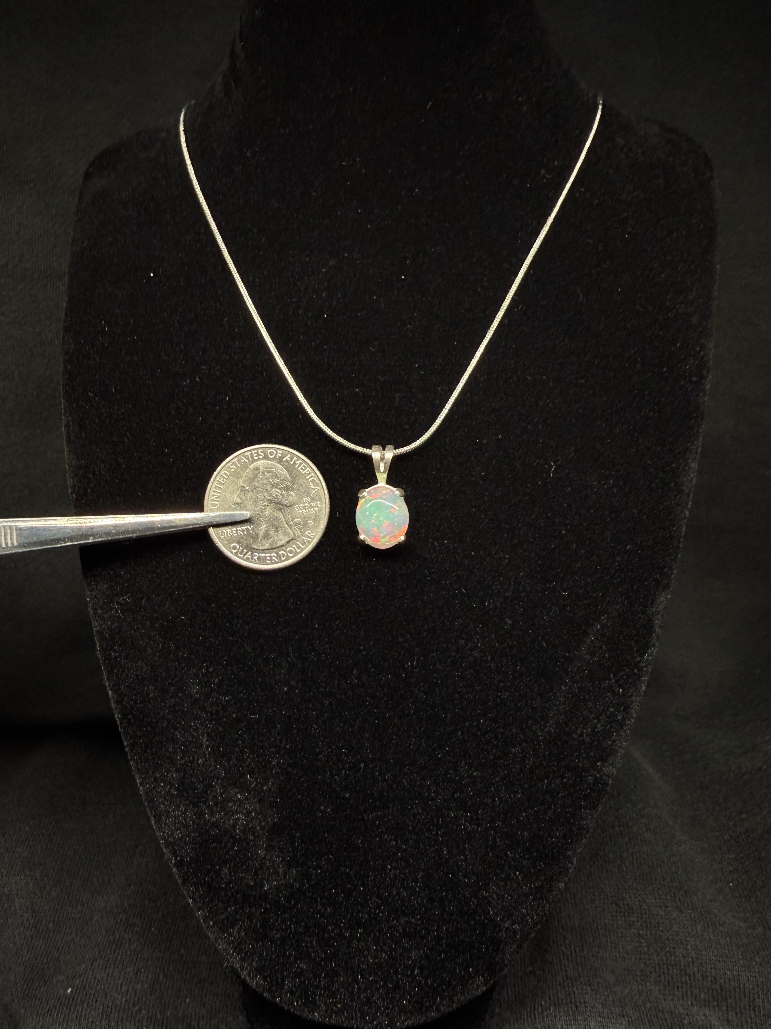 Silver Oval Ethiopian Opal Pendant