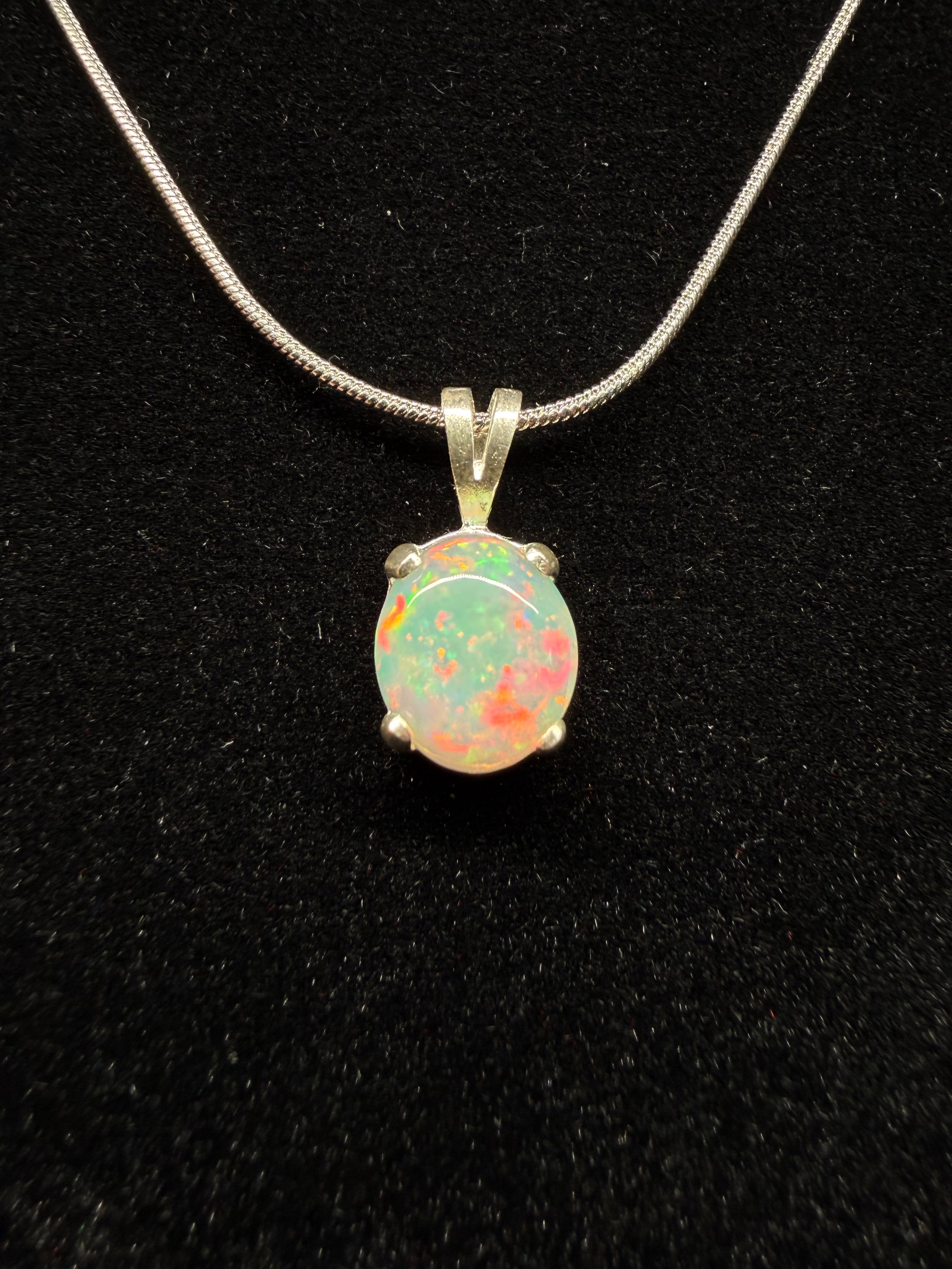Silver Oval Ethiopian Opal Pendant