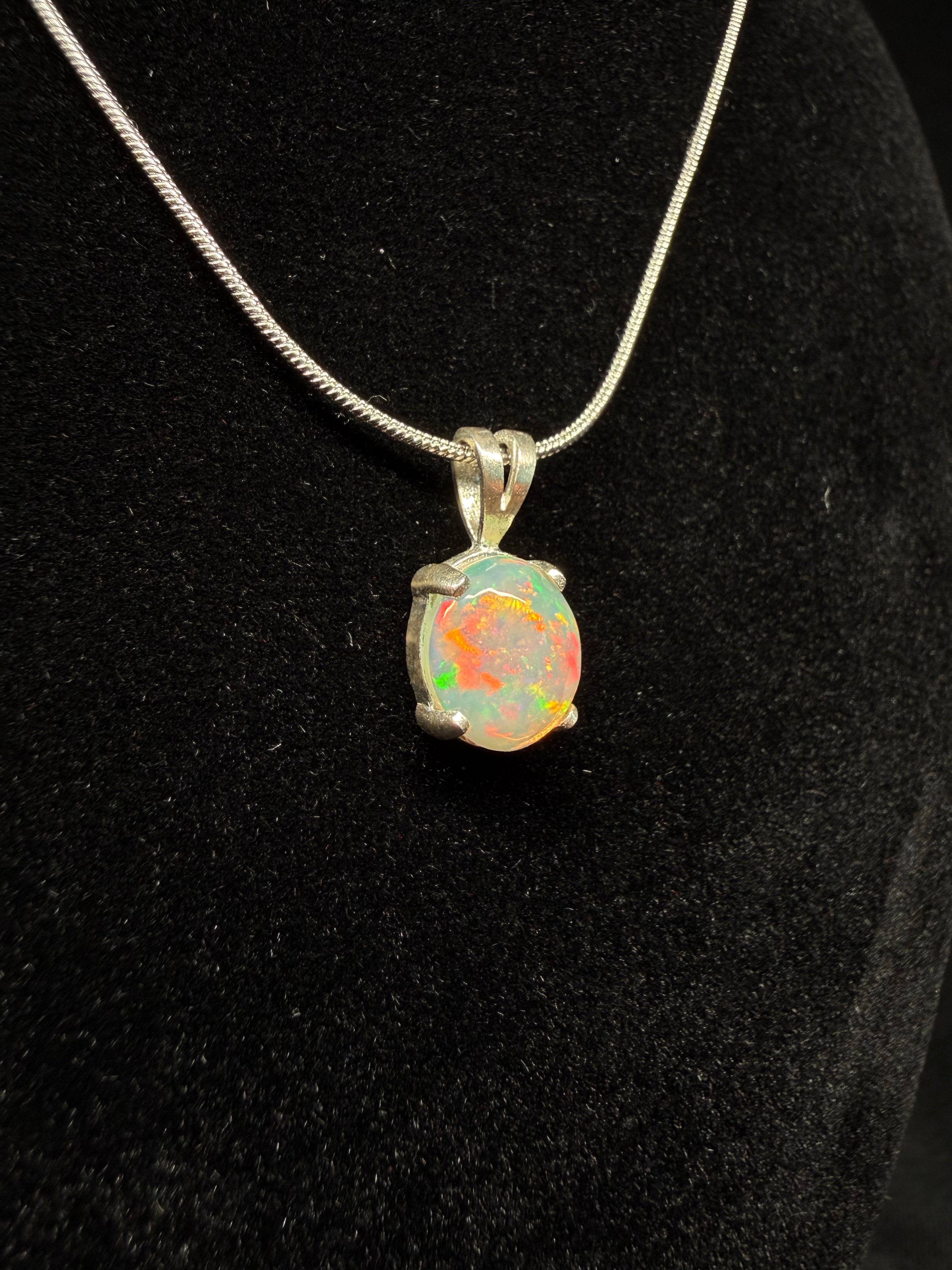 Silver Oval Ethiopian Opal Pendant