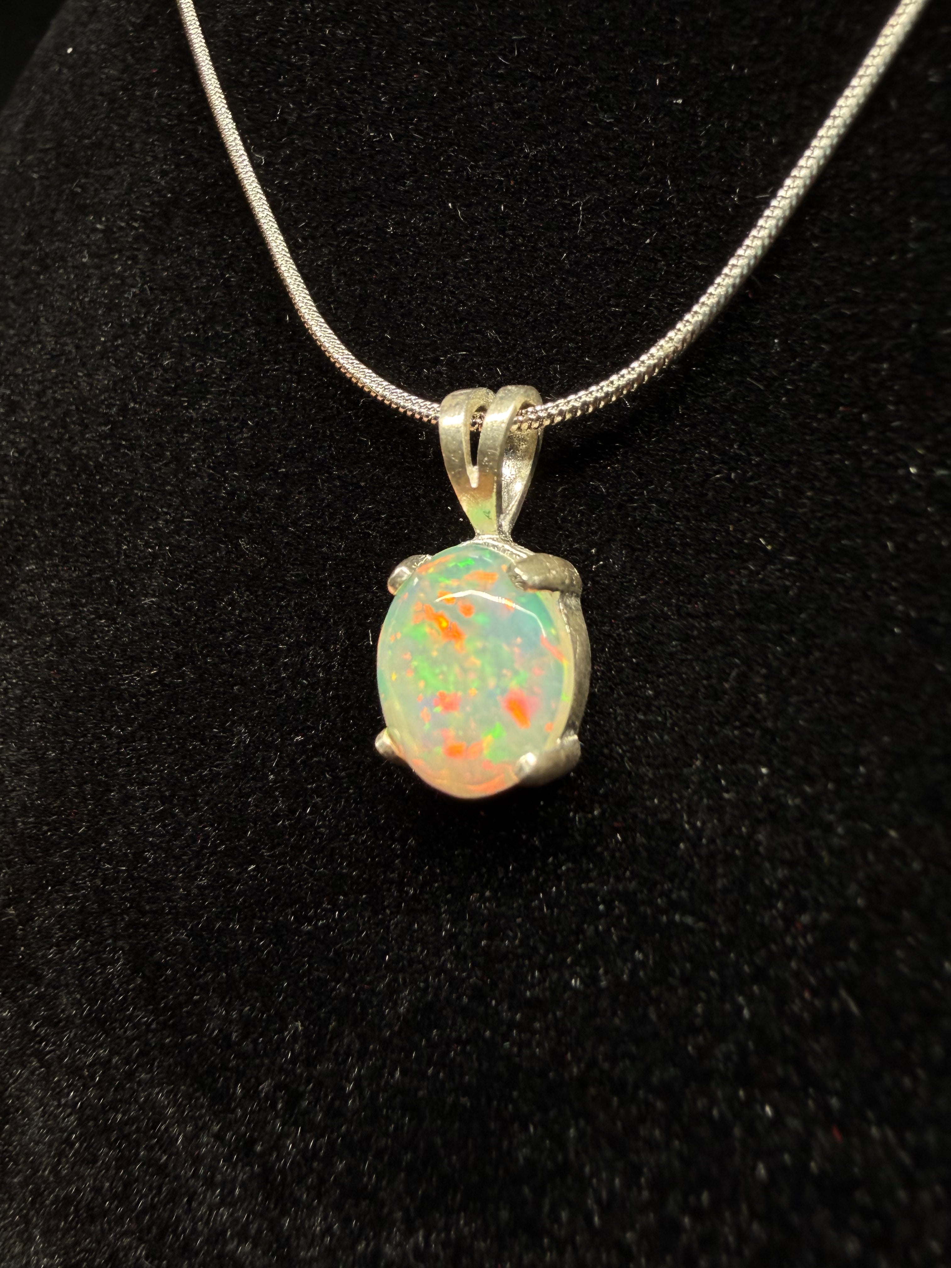 Silver Oval Ethiopian Opal Pendant