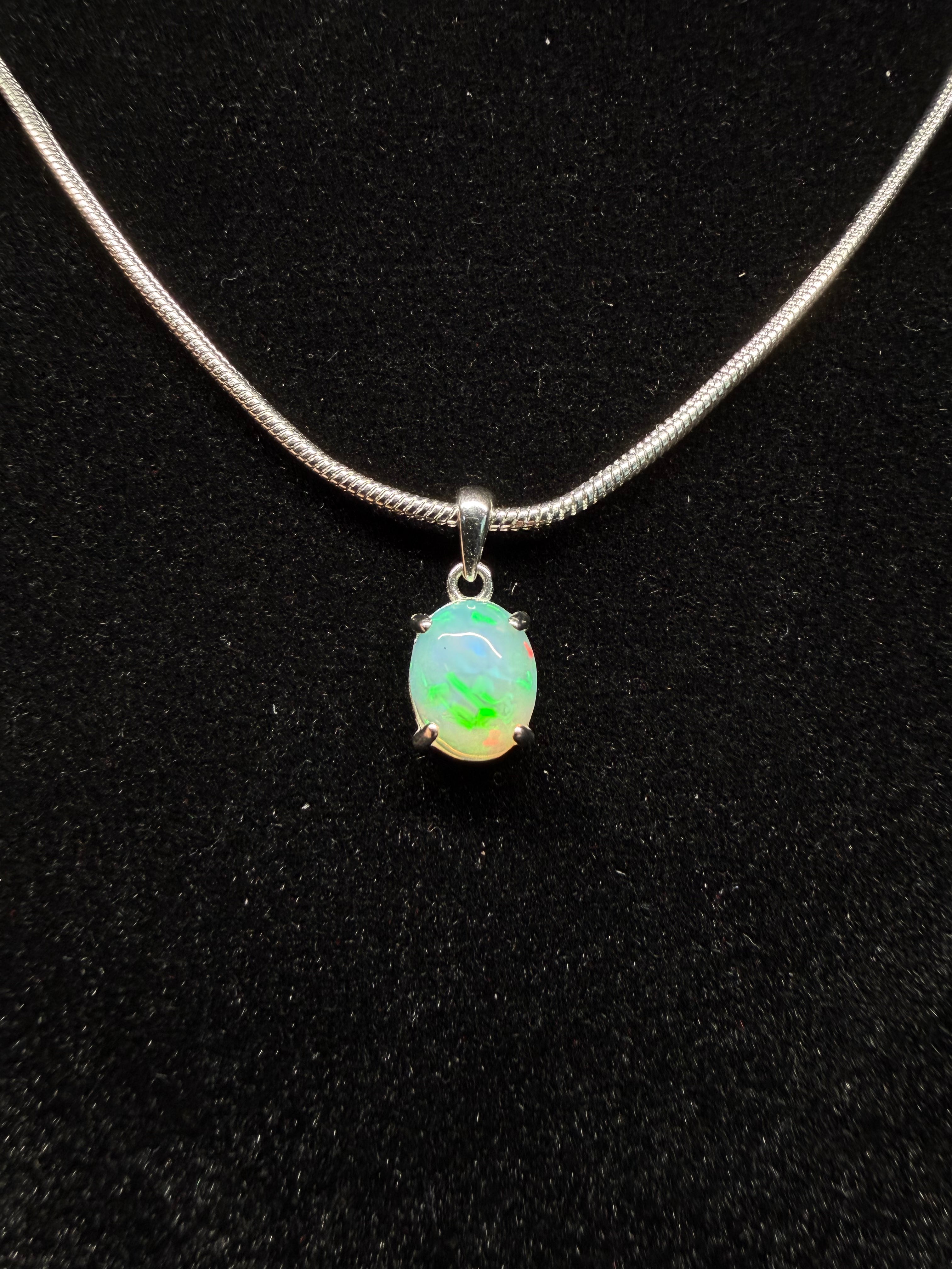 Silver Oval Ethiopian Opal Pendant