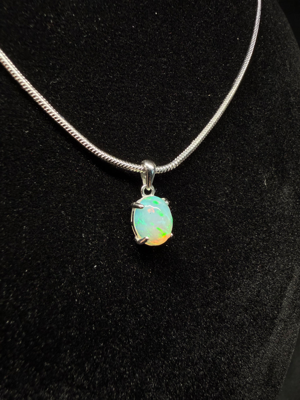 Silver Oval Ethiopian Opal Pendant