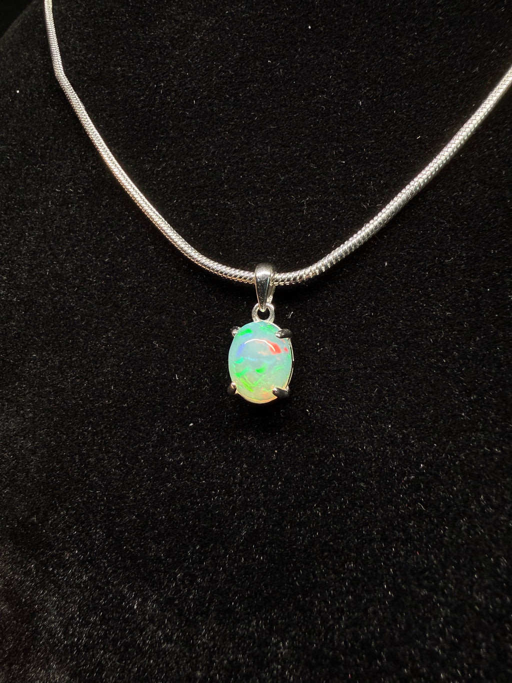 Silver Oval Ethiopian Opal Pendant