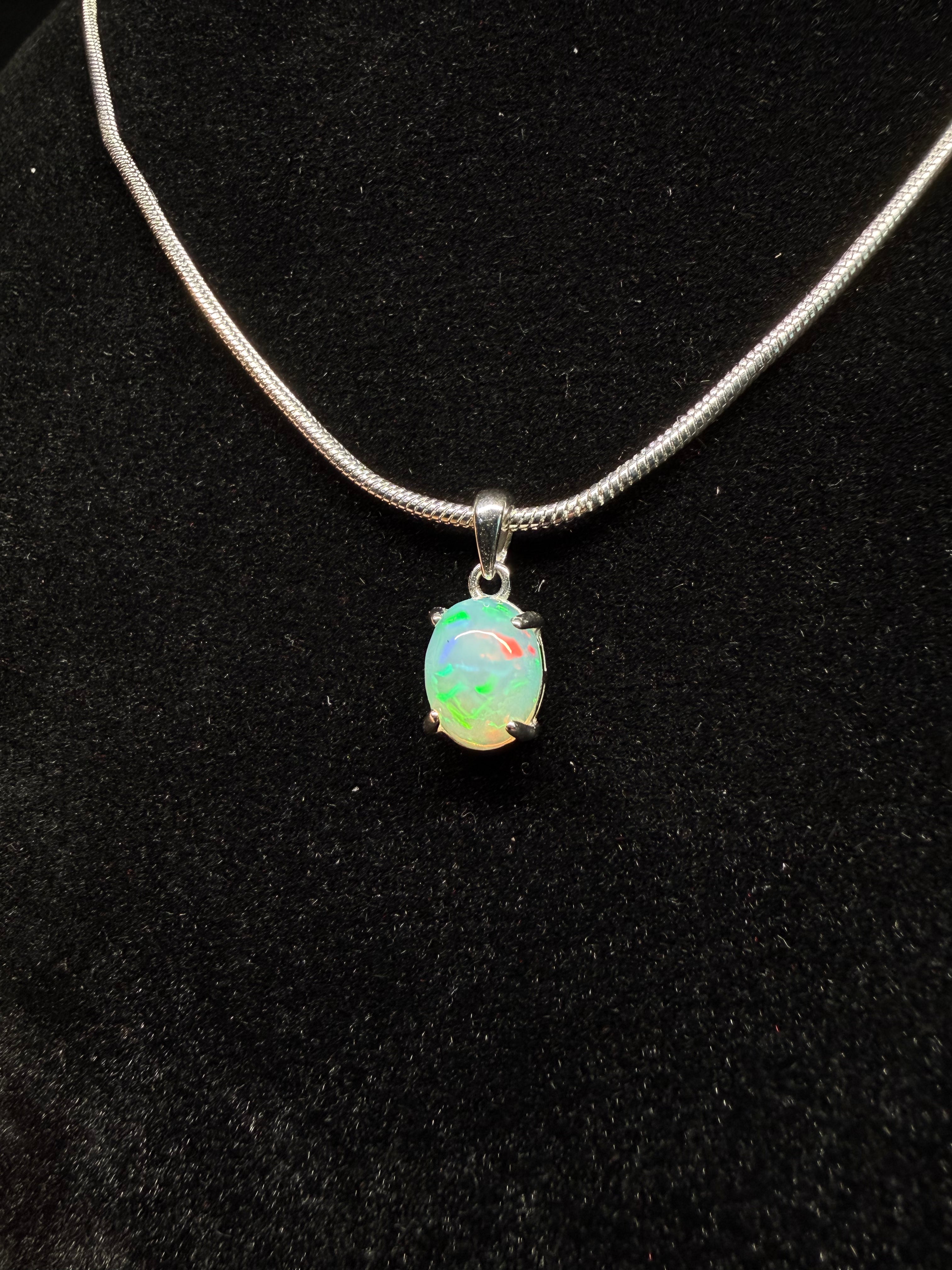 Silver Oval Ethiopian Opal Pendant