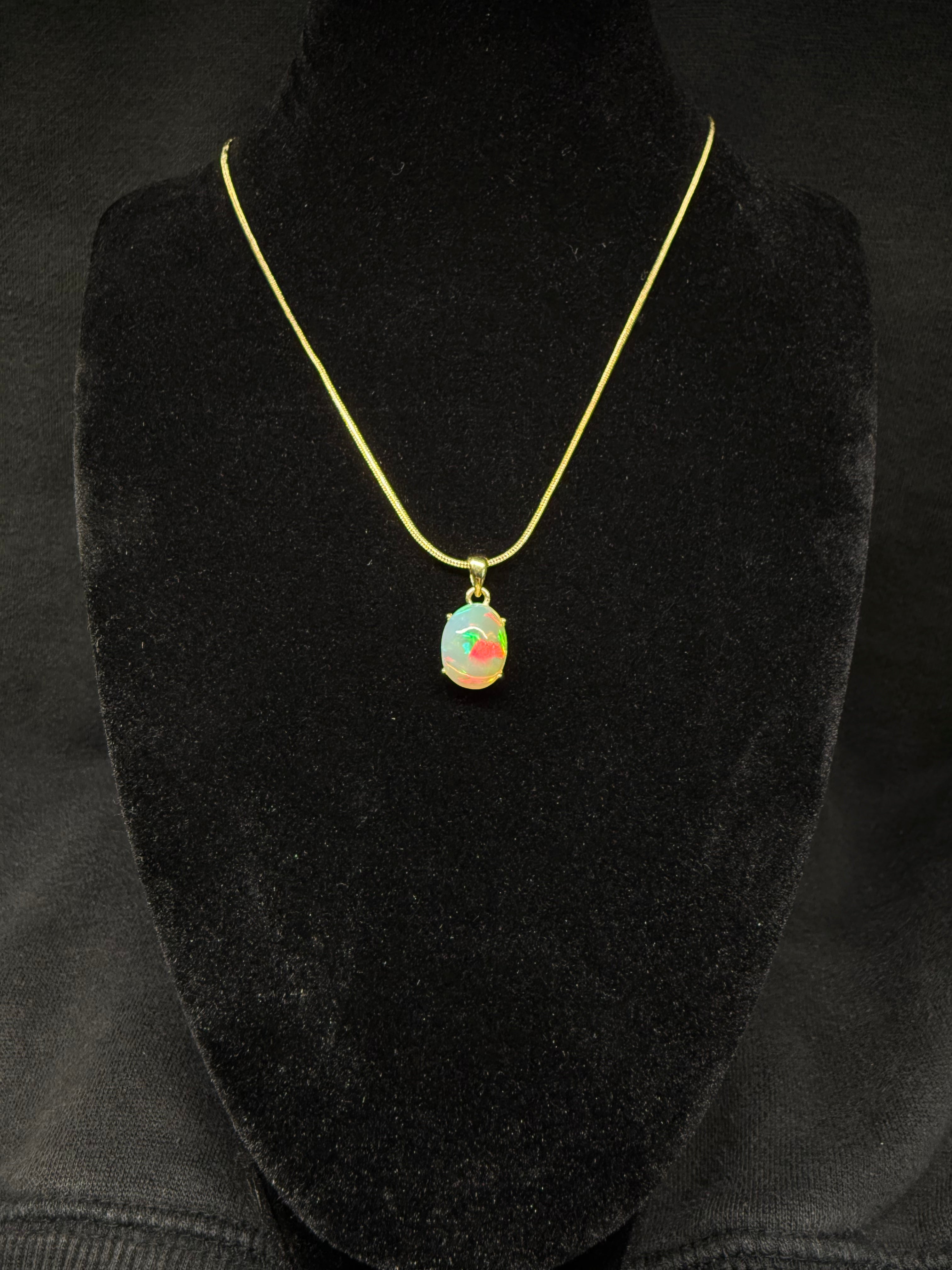 Oval Ethiopian Opal Gold Plated Pendant