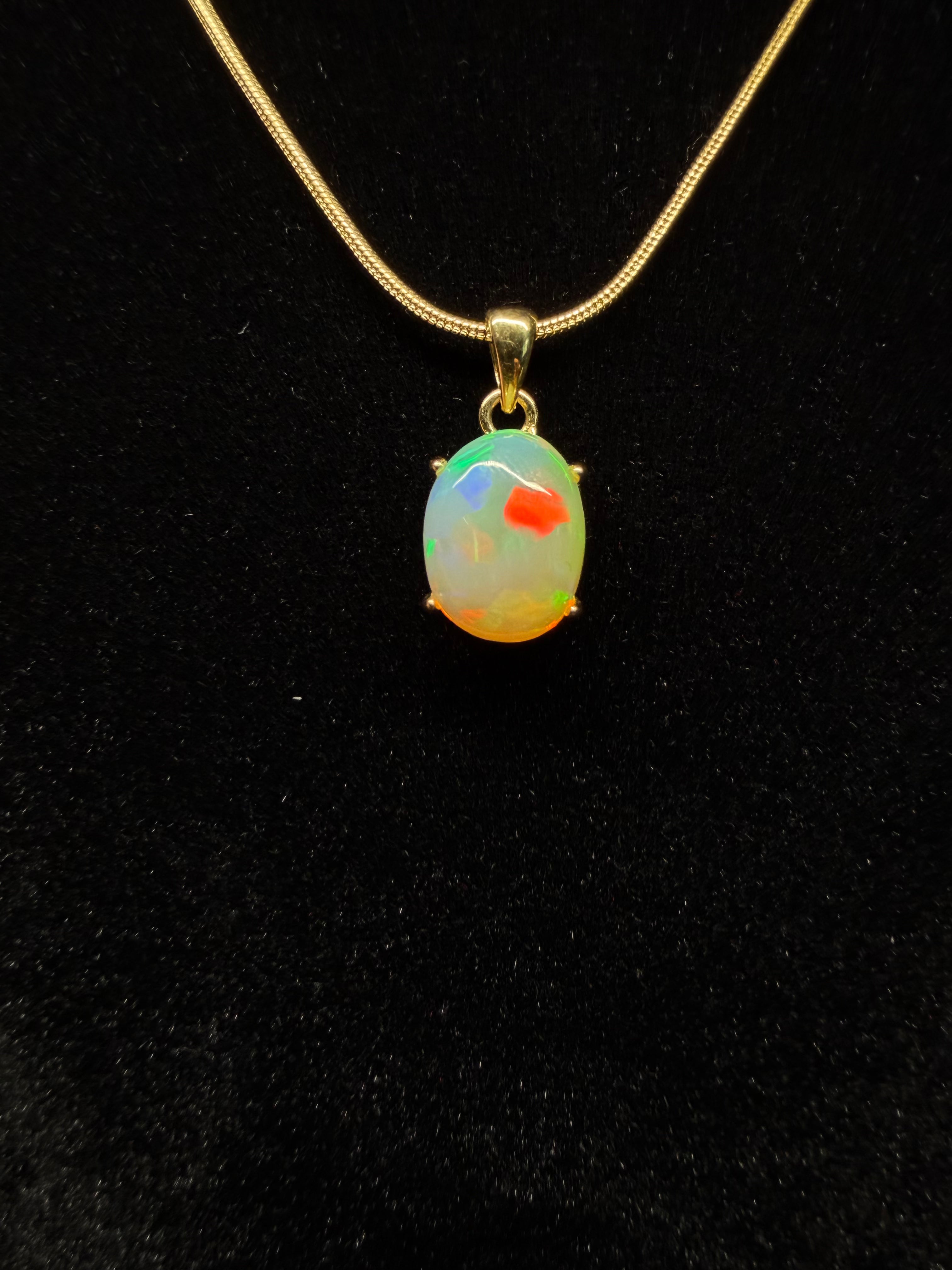 Oval Ethiopian Opal Gold Plated Pendant
