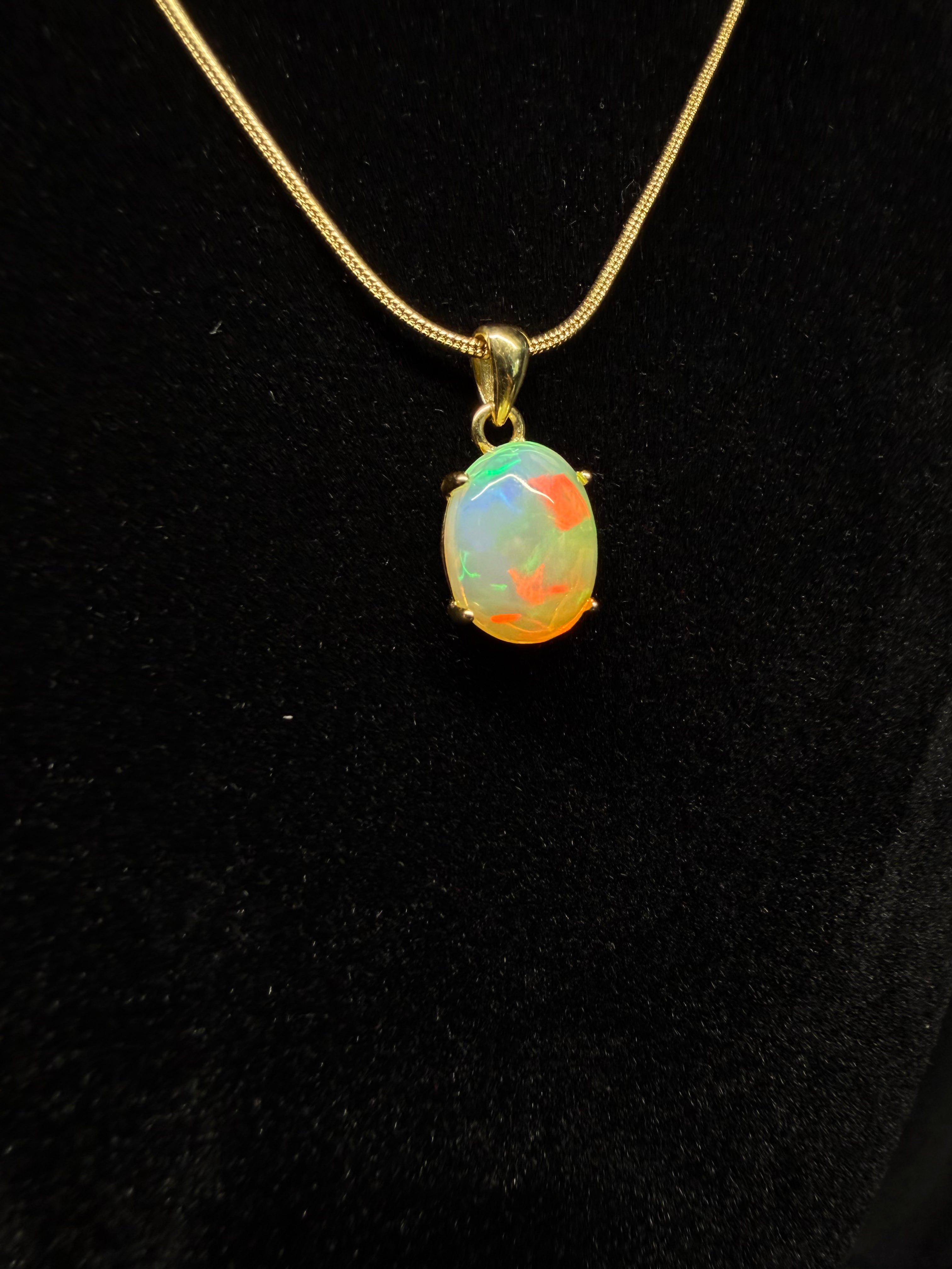 Oval Ethiopian Opal Gold Plated Pendant