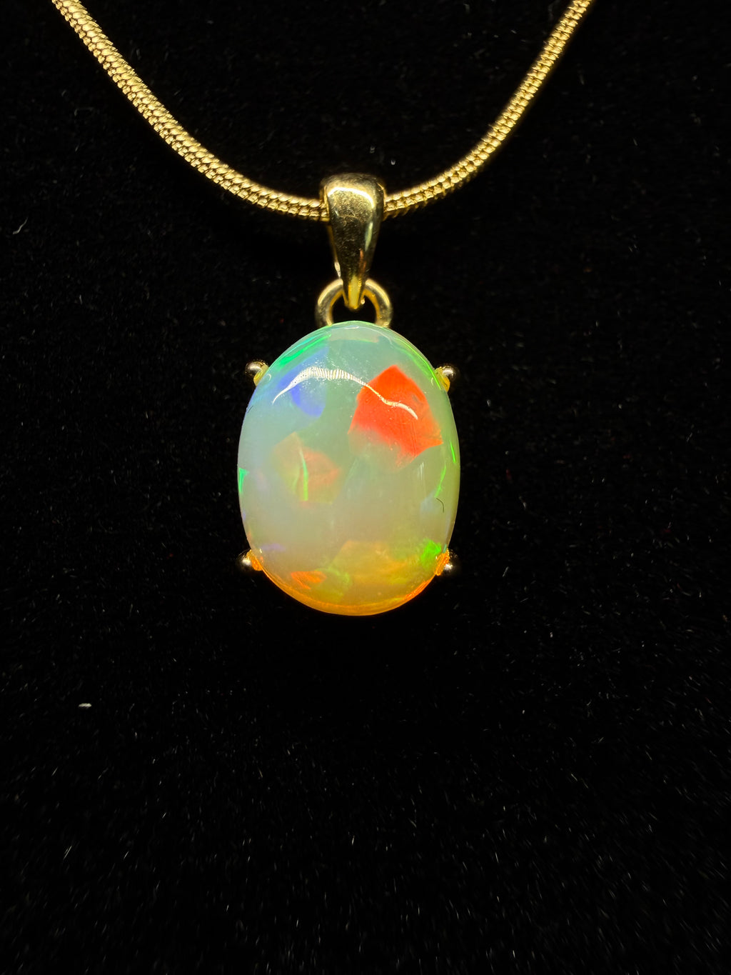 Oval Ethiopian Opal Gold Plated Pendant