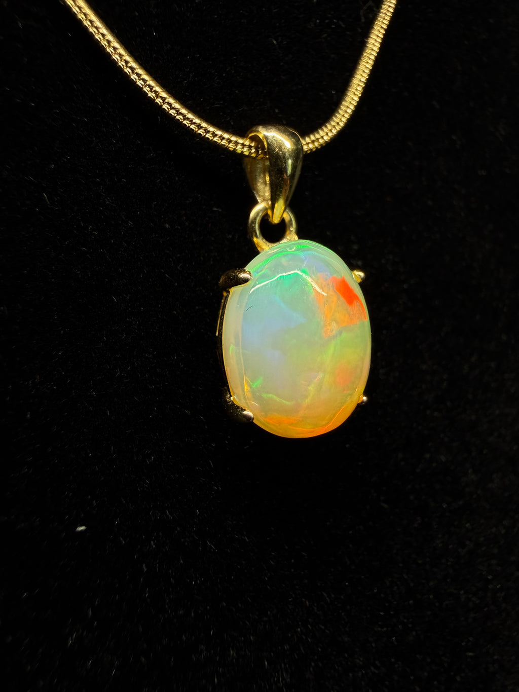Oval Ethiopian Opal Gold Plated Pendant