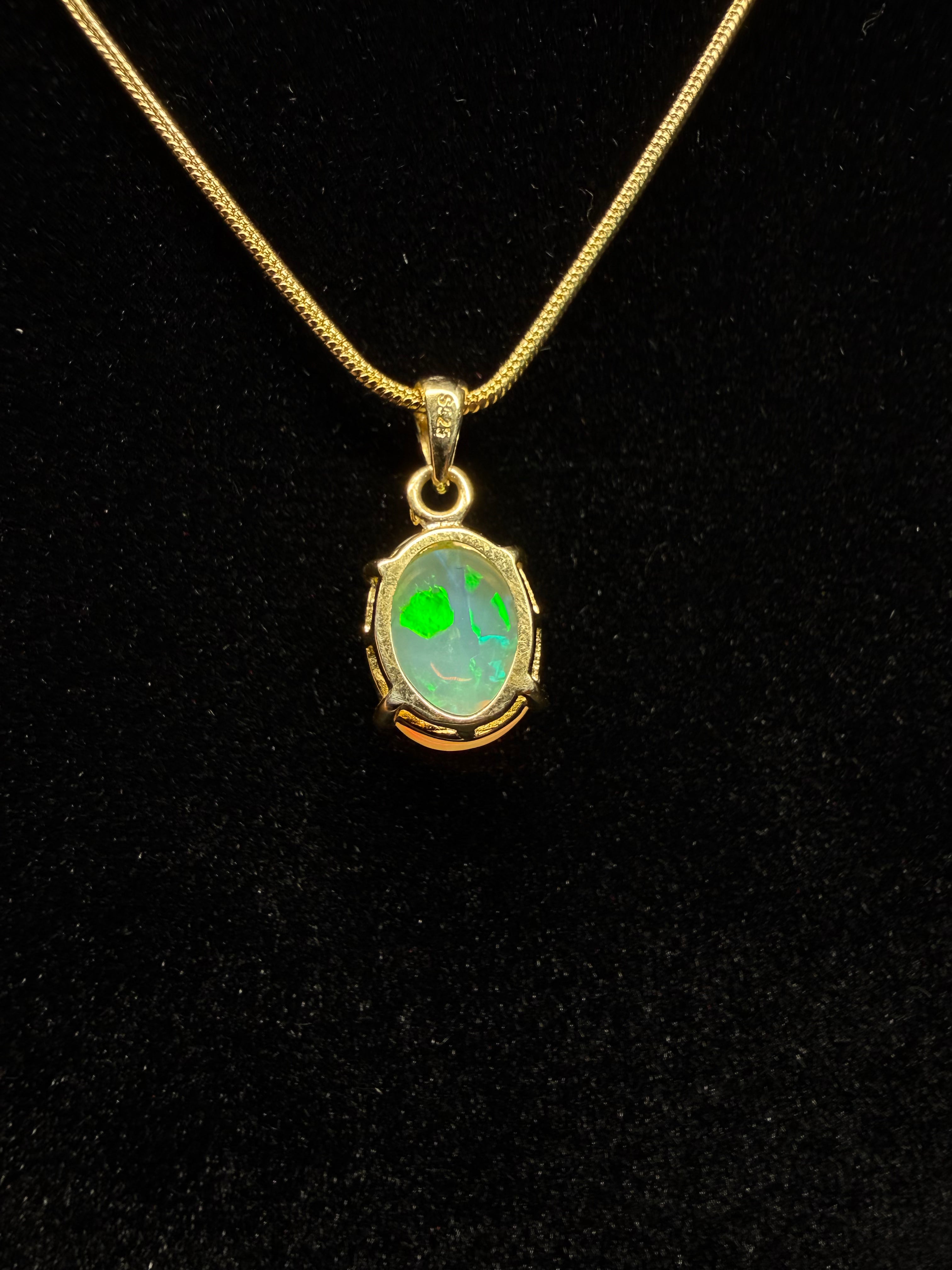 Oval Ethiopian Opal Gold Plated Pendant