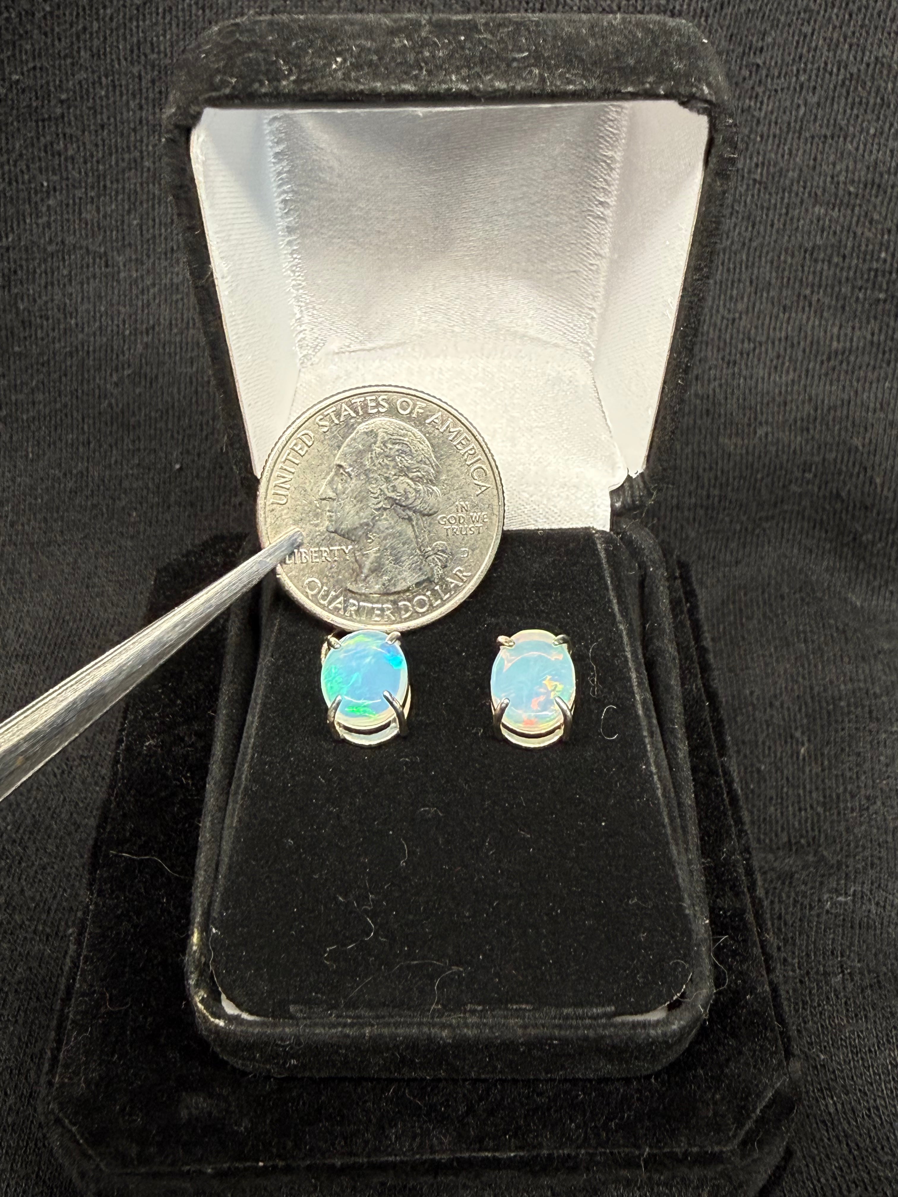 Oval Stud Ethiopian Opal Earrings