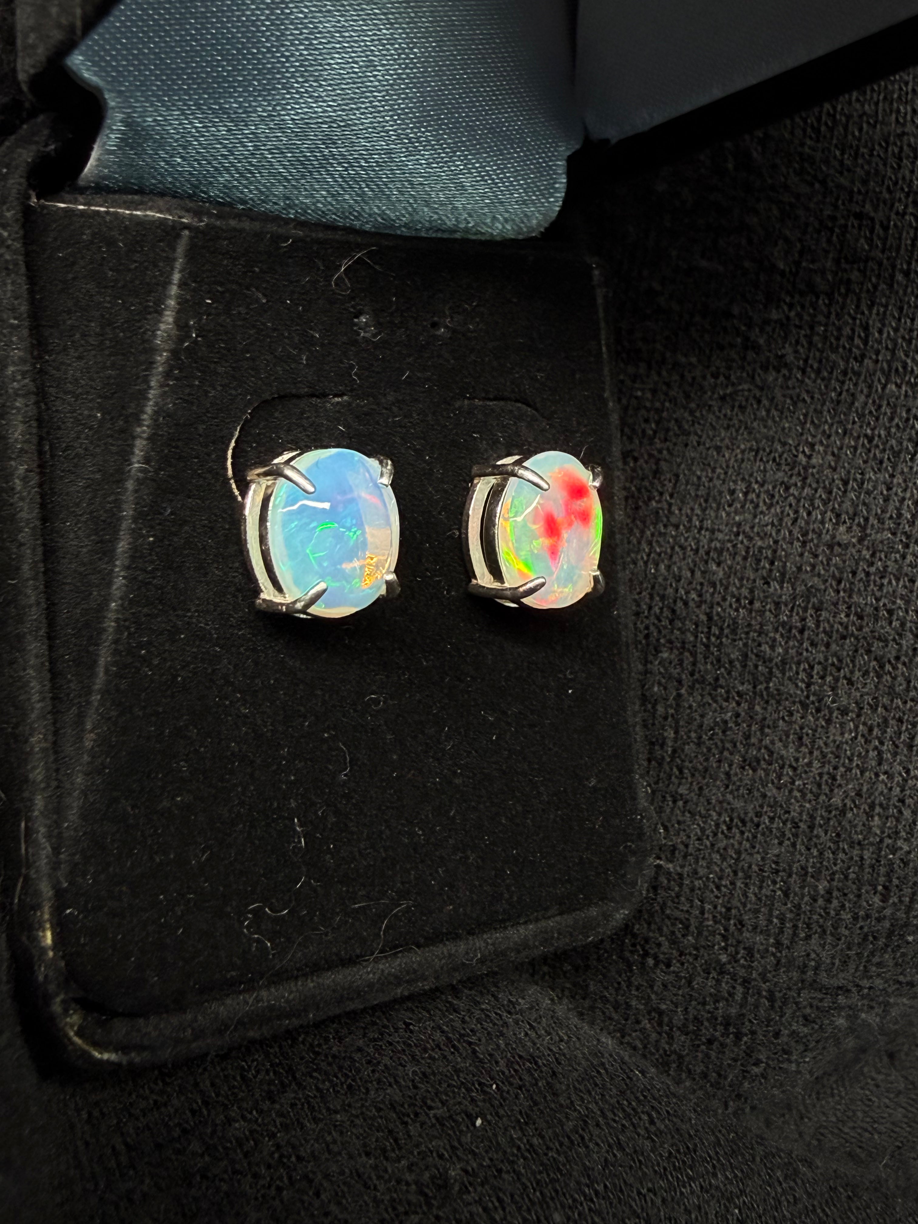 Oval Stud Ethiopian Opal Earrings